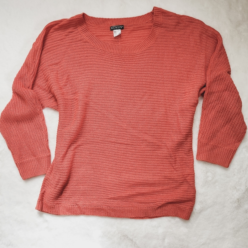 VENUS ORANGE KNIT SWEATER FAUX BACK BUTTONS OVERSIZED LG LARGE L